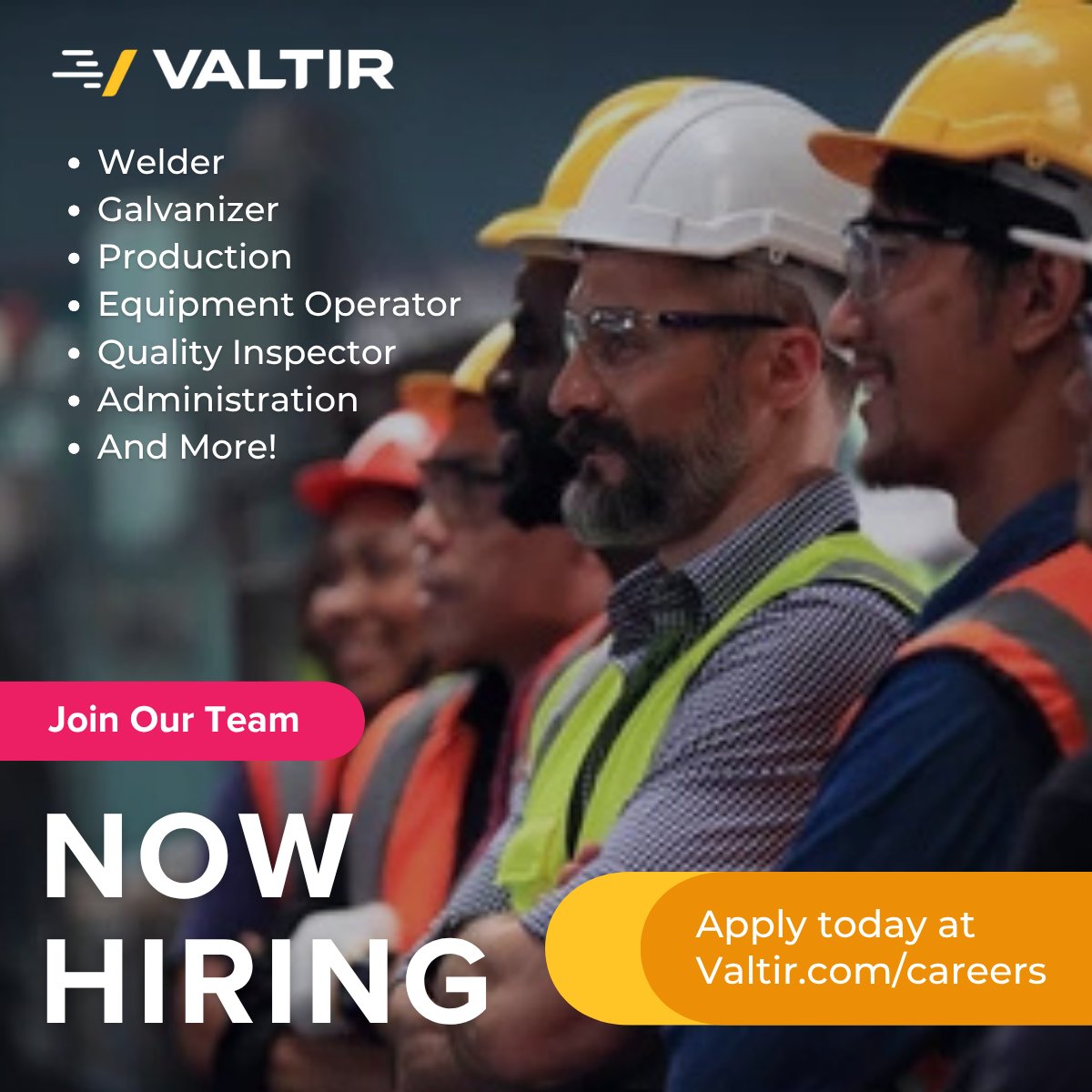 Valtir is #hiring at our facilities across the United States!

Looking to grow your career with a trusted industry leader? We’re seeking skilled and motivated individuals to join our team in building critical roadway safety solutions. 

If you're driven, dependable, and ready to