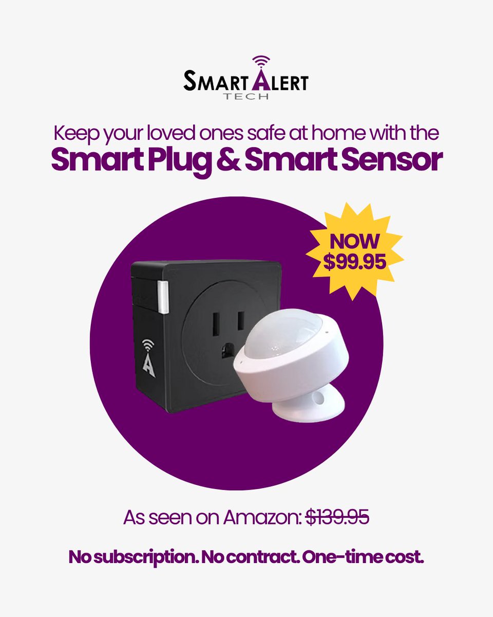 SmartAlertTech's tweet image. Why pay more? Smart Alert Tech is available direct for just $99.95, no contracts, no monthly fees!

Get instant alerts when routines are off, so you know your loved one is okay.

Shop now at the link in bio!