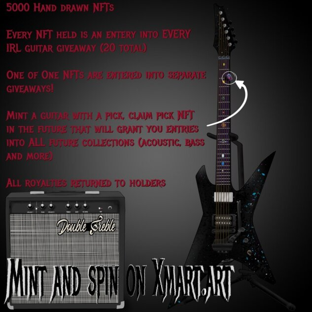 Double Treble is a unique set of 5,000 hand-drawn electric guitar NFTs by twin artists. Own one for a shot at winning real guitars from top brands like Gibson, Ibanez, and more! 🎸

Mint
➡️xmart.art/collections/Do…

#XRP #XRPL #Web3 #XRPCommunity #XRPHolders #NFT #ShillPost