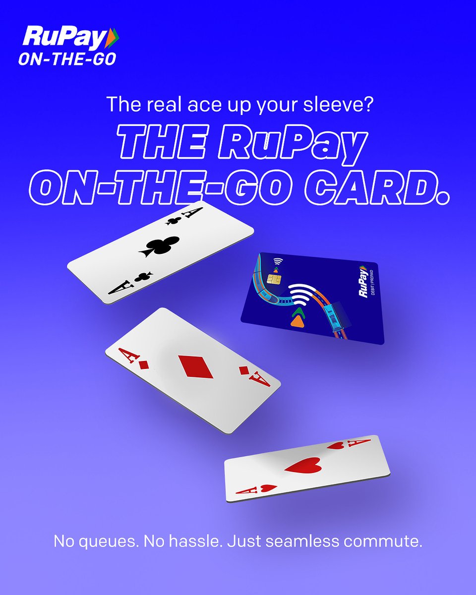RuPay_npci's tweet image. Your daily commute just got played the best hand. Ace the day with RuPay ON-THE-GO
Card!

#RuPay #TransitCard #Travel #Metro #Commute