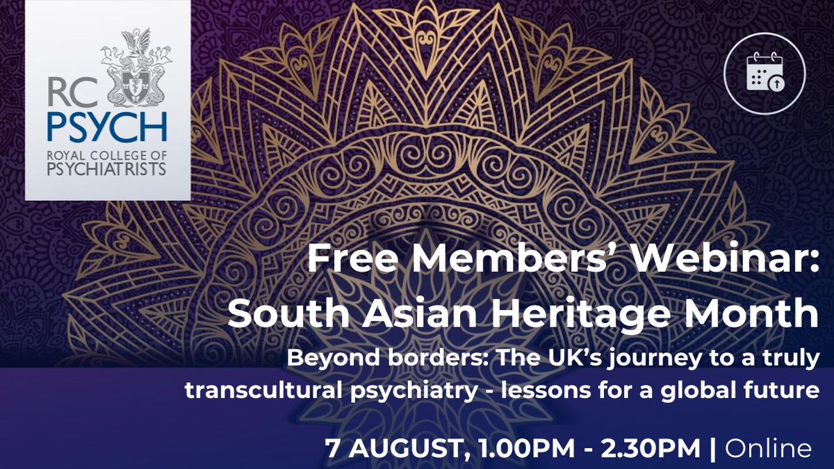 Royal College of Psychiatrists (@rcpsych) on Twitter photo Join us today for our Free Members' Webinar for #SouthAsianHeritageMonth and hear from <a href="/subodhdave1/">Subodh Dave ☘️🌻🌞 Humanising Medicine</a> <a href="/sri_2050/">Dr.Sridevi Sira Mahalingappa</a> <a href="/SaimaNiaz8/">Dr Saima Niaz</a> <a href="/Ani5Ahmed/">Dr ⚕️Anis Ahmed 🌹 💙</a> Professor Sanjeev Jain
Don't miss out, register now: bit.ly/SAHM070825
#RCPsychLive #SouthAsianHeritageMonth Join us today for our Free Members' Webinar for #SouthAsianHeritageMonth and hear from <a href="/subodhdave1/">Subodh Dave ☘️🌻🌞 Humanising Medicine</a> <a href="/sri_2050/">Dr.Sridevi Sira Mahalingappa</a> <a href="/SaimaNiaz8/">Dr Saima Niaz</a> <a href="/Ani5Ahmed/">Dr ⚕️Anis Ahmed 🌹 💙</a> Professor Sanjeev Jain
Don't miss out, register now: bit.ly/SAHM070825
#RCPsychLive #SouthAsianHeritageMonth