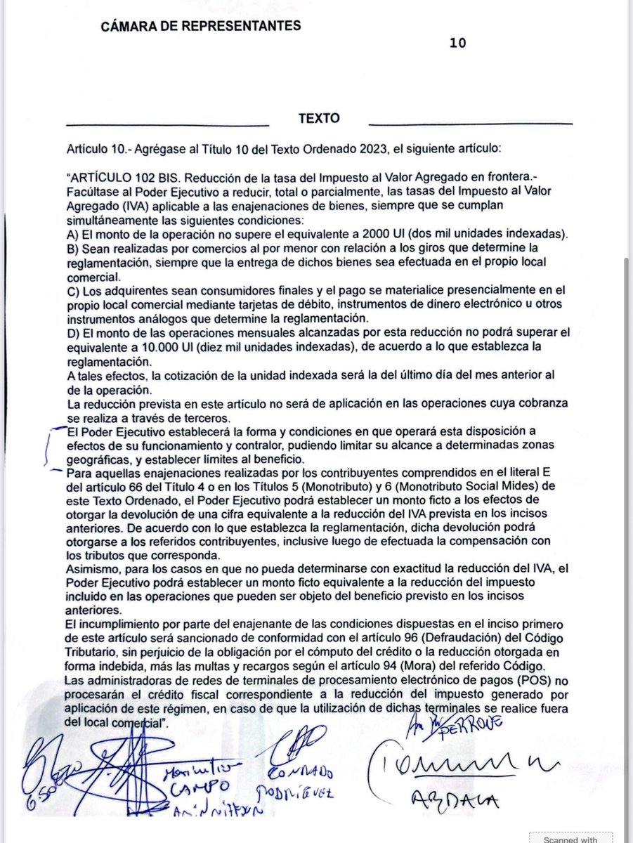 Ayer junto a Diputados del <a href="/PNACIONAL/">Partido Nacional</a>, <a href="/pindependiente_/">Partido Independiente Uruguay</a>, Cabildo Abierto e Identidad Soberana logramos con 49 votos a 48 eliminar el límite espacial a las Medidas de Frontera enviadas por el <a href="/mef_Uruguay/">Economía y Finanzas</a>. 

Seguimos en la lucha para que Tacuarembó sea incluido!