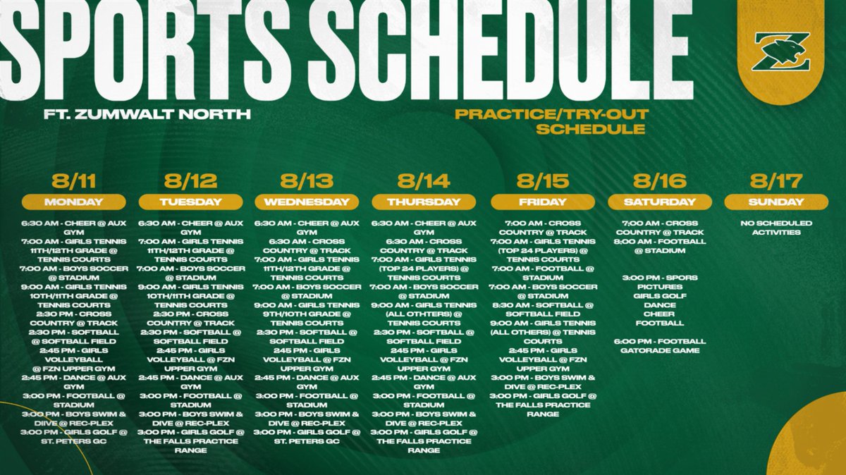 Fall practices/try-outs begin on Monday, August 11th.