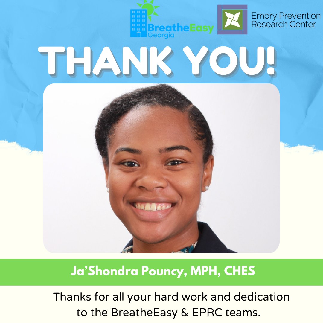 A big heartfelt thank you to Ja’Shondra Pouncy, who has officially wrapped up her time with the EPRC and BreatheEasy after five wonderful years. Thank you for all you have accomplished, and we wish you all the best in future endeavors 😊.