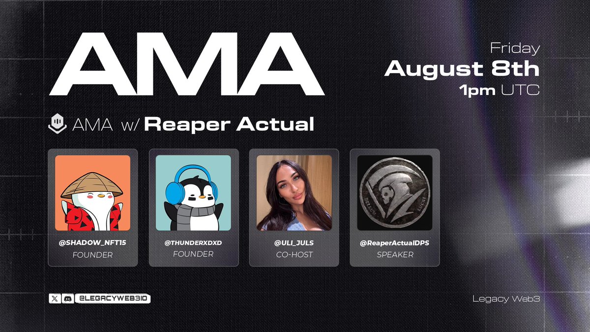 Legacy Web3 (@legacyweb3io) on Twitter photo We're excited to announce our upcoming premium AMA with <a href="/ReaperActualW3/">Reaper Actual Web3</a>
A next-gen open-world PvP extraction shooter. Built on Etherlink. The warzone in Marova lives on.
Team will stream the gameplay while during AMA.
Also the game showcase will be available on the live We're excited to announce our upcoming premium AMA with <a href="/ReaperActualW3/">Reaper Actual Web3</a>
A next-gen open-world PvP extraction shooter. Built on Etherlink. The warzone in Marova lives on.
Team will stream the gameplay while during AMA.
Also the game showcase will be available on the live