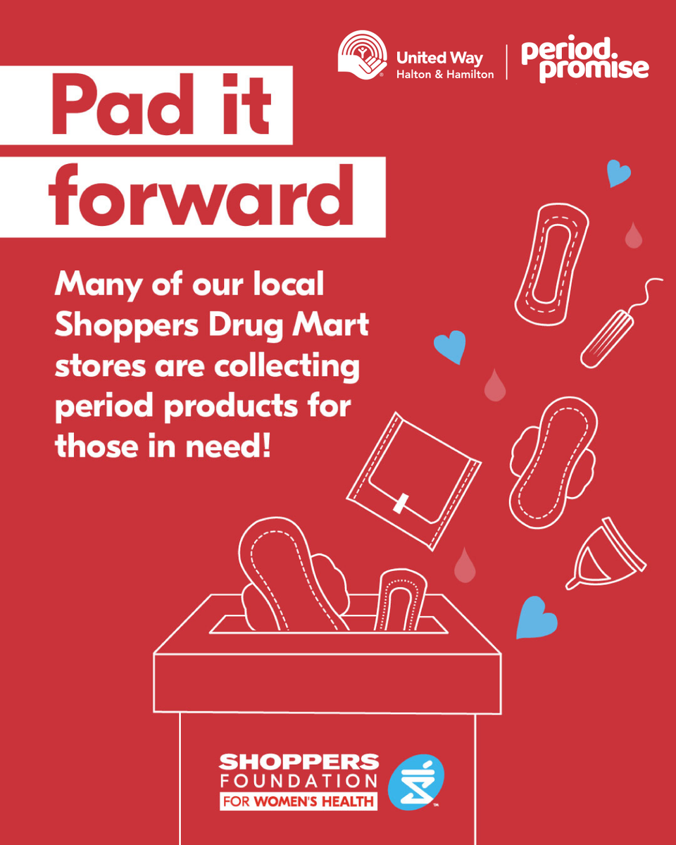Big thanks to Shoppers Drug Mart Oakville Place for partnering with UWHH on PAD it Forward! 

Since 2019, nearly 325,000 menstrual products have been distributed through United Way’s #PeriodPromise — thanks to champions like you. ❤️

#LocalLove #UnitedInACTION