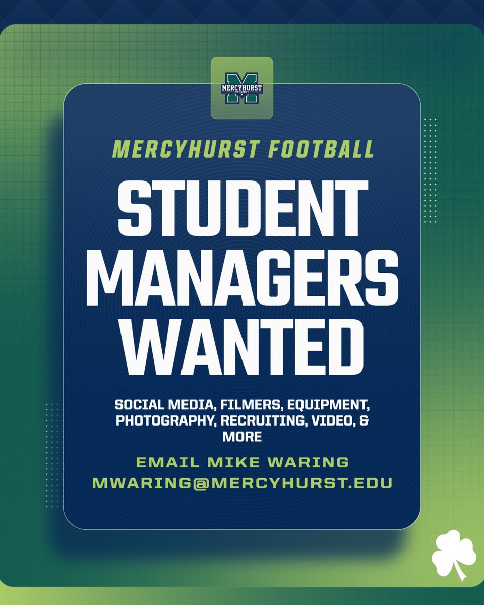 Mercyhurst Football (@mercyhurstfb) on Twitter photo Looking to gain experience with a Division I football program?đ
Join our team as a student manager for the 2025 season!
Contact Coach Waring for more info mwaring@mercyhurst.edu
#HurstAthletics Looking to gain experience with a Division I football program?đ
Join our team as a student manager for the 2025 season!
Contact Coach Waring for more info mwaring@mercyhurst.edu
#HurstAthletics