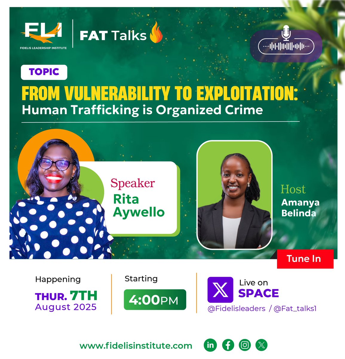 Fat_talks1's tweet image. #TOMORROW 🥳🔥

Join  Rita Aywello  for our #FATTalks at 4:00 PM via X-Spaces.

She’ll talking about From vulnerability to exploitation: Human Trafficking is Organized Crime

Don’t miss out — tune in and get inspired! ✨
X-SPACE LINK : x.com/Fat_talks1/sta…