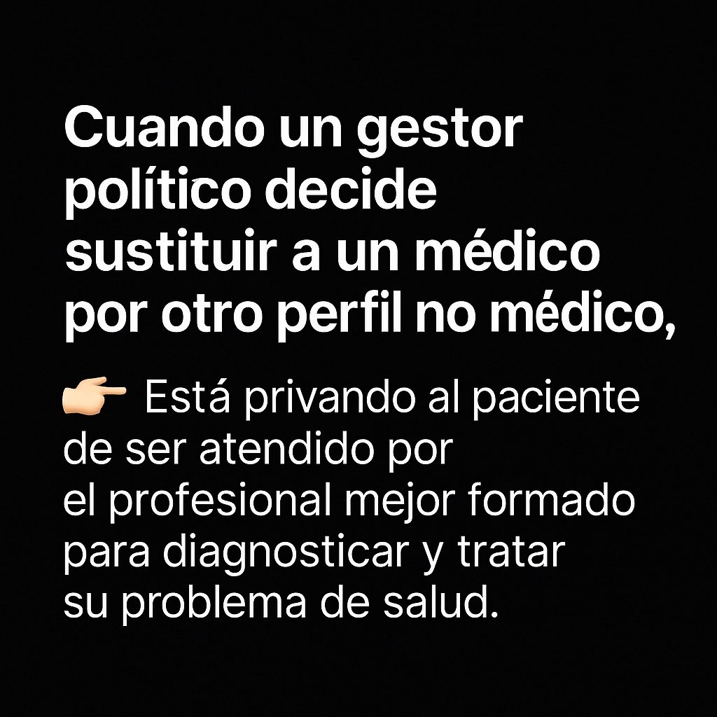María José G Mateos (@mariajocesm) on Twitter photo 🧵2
Cuando un gestor político decide sustituir a un médico por otro perfil , no está “optimizando recursos”.
❌Está privando al paciente de ser atendido por el profesional MEJOR formado 🧵2
Cuando un gestor político decide sustituir a un médico por otro perfil , no está “optimizando recursos”.
❌Está privando al paciente de ser atendido por el profesional MEJOR formado