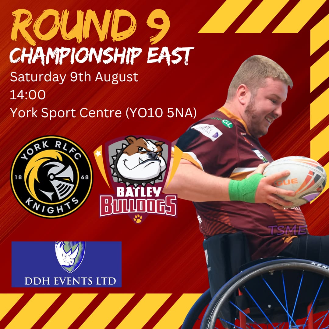 🏉 The Wheelchair side travel to York on Saturday, in a bid to avenge the loss from when they last met the Knights.

👉 Action from 14:00 at York Sport Centre, YO10 5NA.

#WheelchairRL #WheelchairRugbyLeague #Batley #York #RugbyLeague