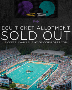 ECU's allotment for the Coastal Carolina game is officially Sold Out! Tickets are still available via Coastal Carolina at goccusports.com.