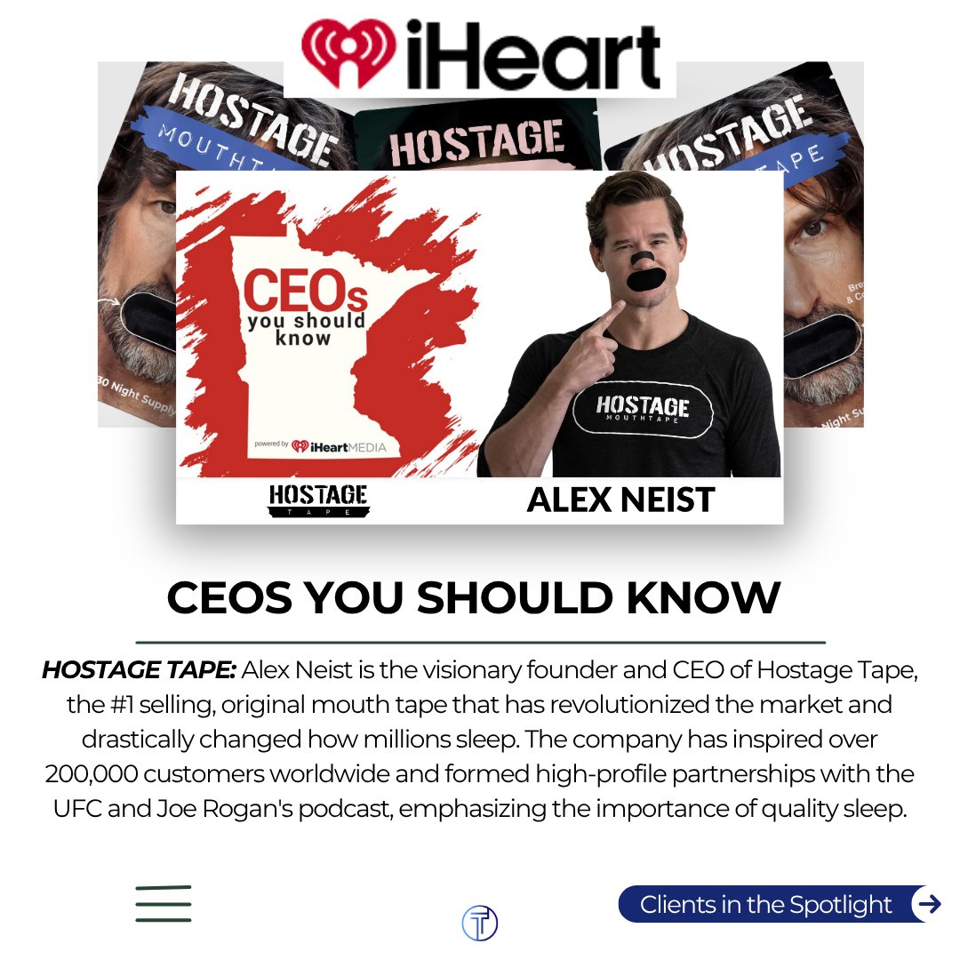 Sleep, redefined. Taking center stage on <a href="/iHeartRadio/">iHeartRadio</a>'s "CEO's You Should Know," <a href="/HostageTape/">Hostage Tape</a> founder <a href="/AlexNeist/">Alex Neist</a> turned a personal struggle into the #1 mouth tape on the market and helping 200K+ people sleep better and breathe easier. #AtTagYoureIt  
iheart.com/podcast/1248-m…