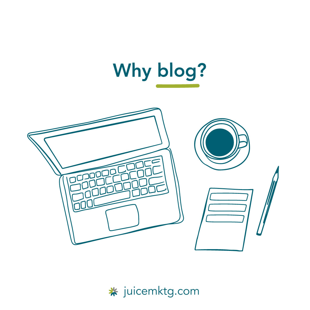 JuiceMktg's tweet image. Blogs help your SEO, although many people don&apos;t have the time or energy to write them consistently. But guess what? We love to write blogs for our clients! Let&apos;s get you started! (P.S. Yesterday was #BloggerDay!)