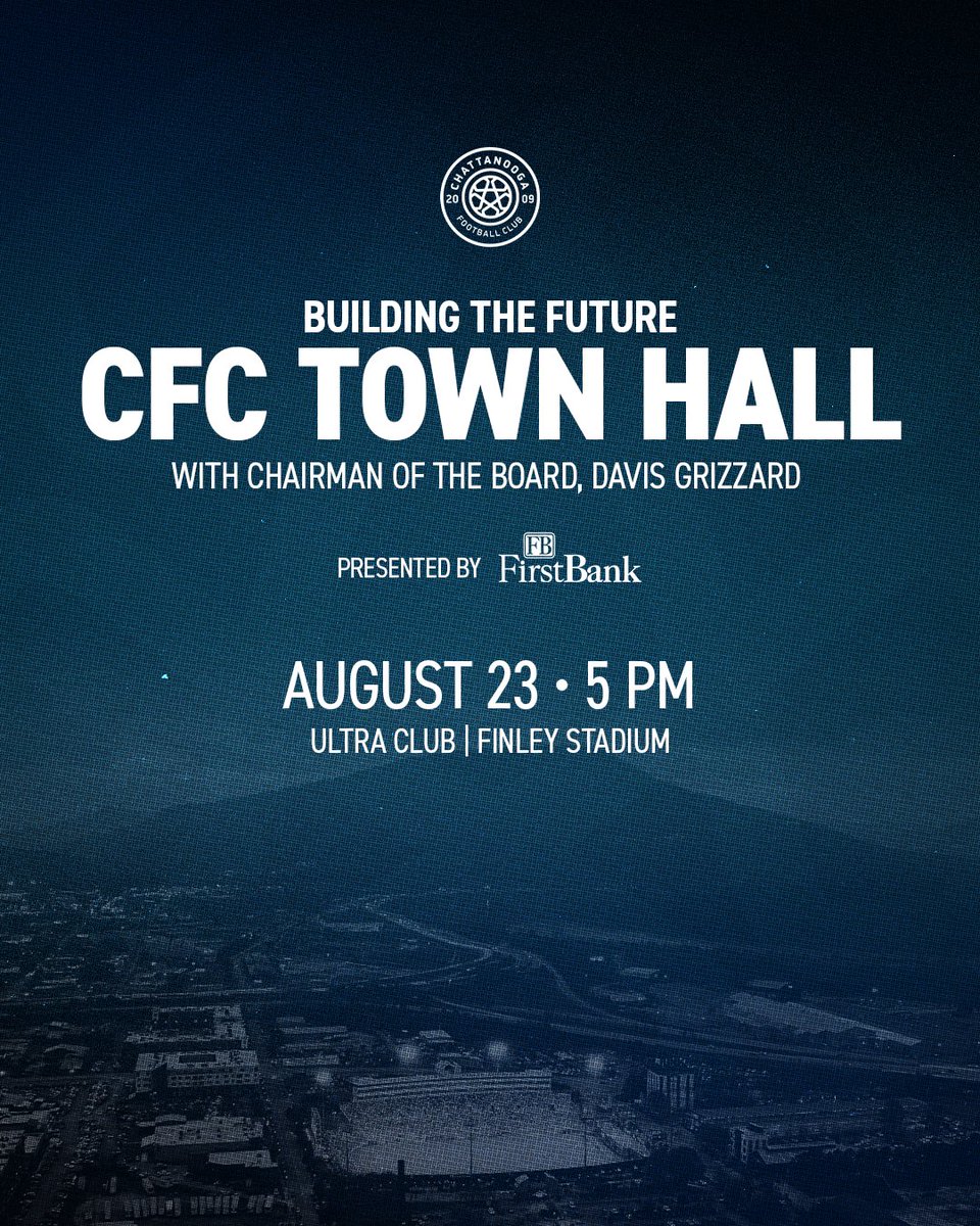 Chattanooga FC (@chattanoogafc) on Twitter photo Join us on August 23 for ๐๐ฎ๐ข๐ฅ๐๐ข๐ง๐ ๐ญ๐ก๐ ๐
๐ฎ๐ญ๐ฎ๐ซ๐: ๐๐
๐ ๐๐จ๐ฐ๐ง ๐๐๐ฅ๐ฅ presented by <a href="/FBFinancialCorp/">FB Financial Corp.</a> with Chairman of the Board, Davis Grizzard!
The event is free to attend, but an RSVP is required: hubs.li/Q03BxbMj0 ๐ต Join us on August 23 for ๐๐ฎ๐ข๐ฅ๐๐ข๐ง๐ ๐ญ๐ก๐ ๐
๐ฎ๐ญ๐ฎ๐ซ๐: ๐๐
๐ ๐๐จ๐ฐ๐ง ๐๐๐ฅ๐ฅ presented by <a href="/FBFinancialCorp/">FB Financial Corp.</a> with Chairman of the Board, Davis Grizzard!
The event is free to attend, but an RSVP is required: hubs.li/Q03BxbMj0 ๐ต
