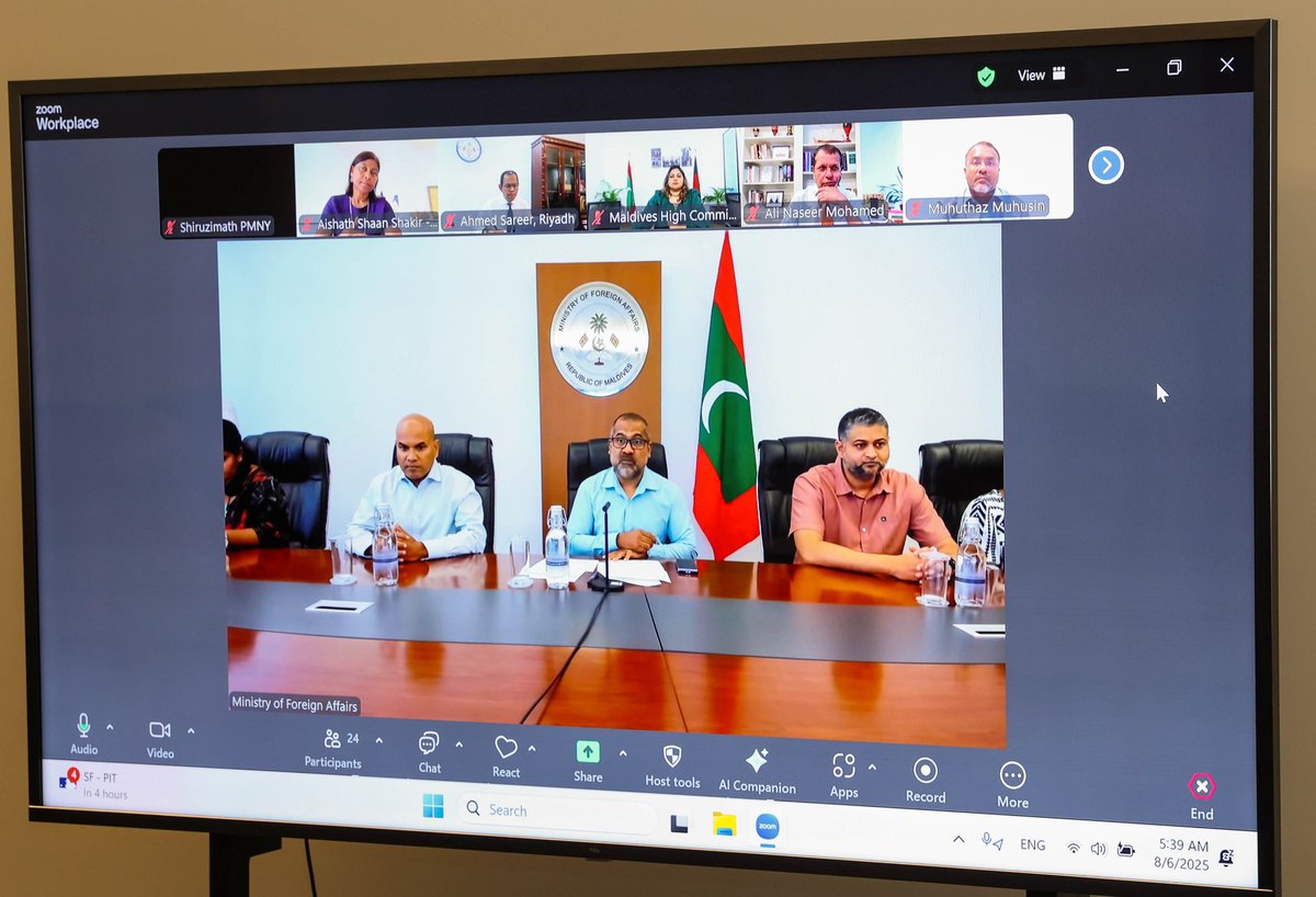 Abdulla Khaleel (@abkhaleel) on Twitter photo Today, I met with Maldives Heads of Missions.
We had a constructive discussion on strengthening our bilateral and multilateral engagements. President Dr <a href="/MMuizzu/">Dr Mohamed Muizzu</a> is committed to enhancing Maldives' engagement internationally, and our Missions play a key role in advancing those Today, I met with Maldives Heads of Missions.
We had a constructive discussion on strengthening our bilateral and multilateral engagements. President Dr <a href="/MMuizzu/">Dr Mohamed Muizzu</a> is committed to enhancing Maldives' engagement internationally, and our Missions play a key role in advancing those