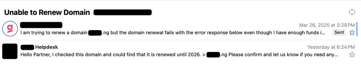 We used to sell .ng domains on <a href="/gbefunwa/">gbefunwa</a>  but the service we got from the provider we use is abysmal.

It took them four months (see screenshot) to reply a simple support ticket.

The plan is to become a NIRA accredited registrar soon.