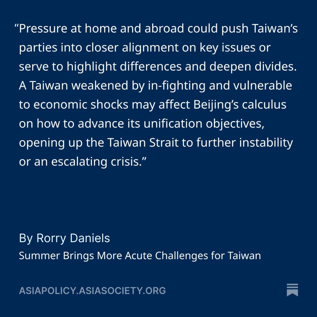 Asia Society Policy Institute (ASPI) (@asiapolicy) on Twitter photo In our latest Substack piece, Managing Director of ASPI <a href="/rorrydaniels/">Rorry Daniels</a> breaks down recent political and economic developments in #Taiwan, and how these events point to an uncertain future for the Lai administration and his Democratic Progressive Party (DPP).🇹🇼 In our latest Substack piece, Managing Director of ASPI <a href="/rorrydaniels/">Rorry Daniels</a> breaks down recent political and economic developments in #Taiwan, and how these events point to an uncertain future for the Lai administration and his Democratic Progressive Party (DPP).🇹🇼