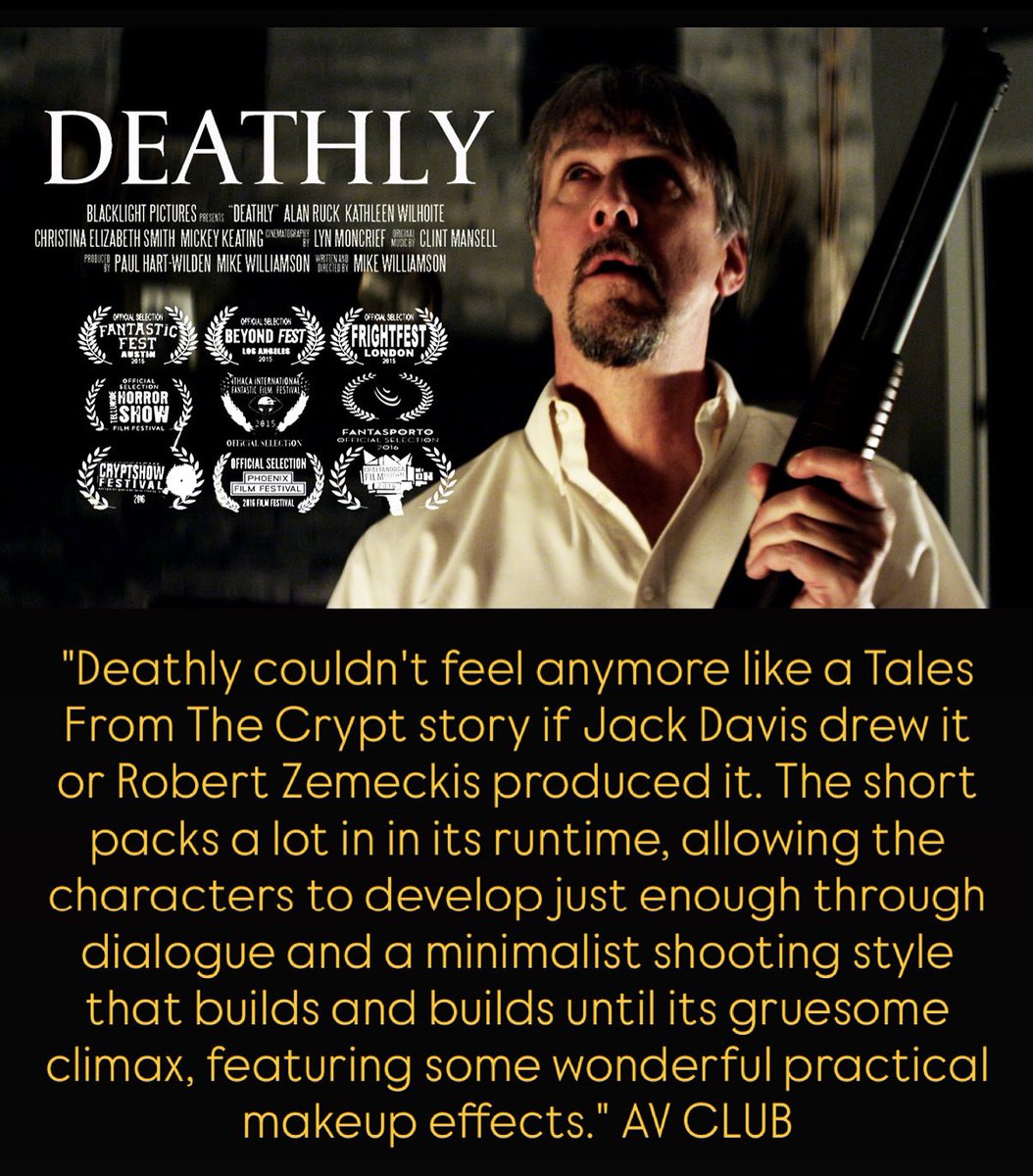 Mike Williamson (@williamsonmike_) on Twitter photo My previous horror short DEATHLY, starring Alan Ruck with music by <a href="/iamclintmansell/">Clint Mansell</a> , is now online at Blacklight Pictures (link below).Thanks to all the fests that screened this one!
<a href="/BeyondFest/">Beyond Fest</a> <a href="/fantasticfest/">Fantastic Fest</a> <a href="/FrightFest/">FrightFest</a> - My new short MR. STATIC drops online in two weeks! My previous horror short DEATHLY, starring Alan Ruck with music by <a href="/iamclintmansell/">Clint Mansell</a> , is now online at Blacklight Pictures (link below).Thanks to all the fests that screened this one!
<a href="/BeyondFest/">Beyond Fest</a> <a href="/fantasticfest/">Fantastic Fest</a> <a href="/FrightFest/">FrightFest</a> - My new short MR. STATIC drops online in two weeks!
