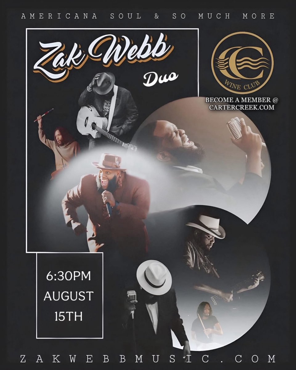 🍷 8/15: Treat yourselves to a night of relaxation &amp; live music at Carter Creek Winery Resort &amp; Spa! 

#zakwebbmusic #music