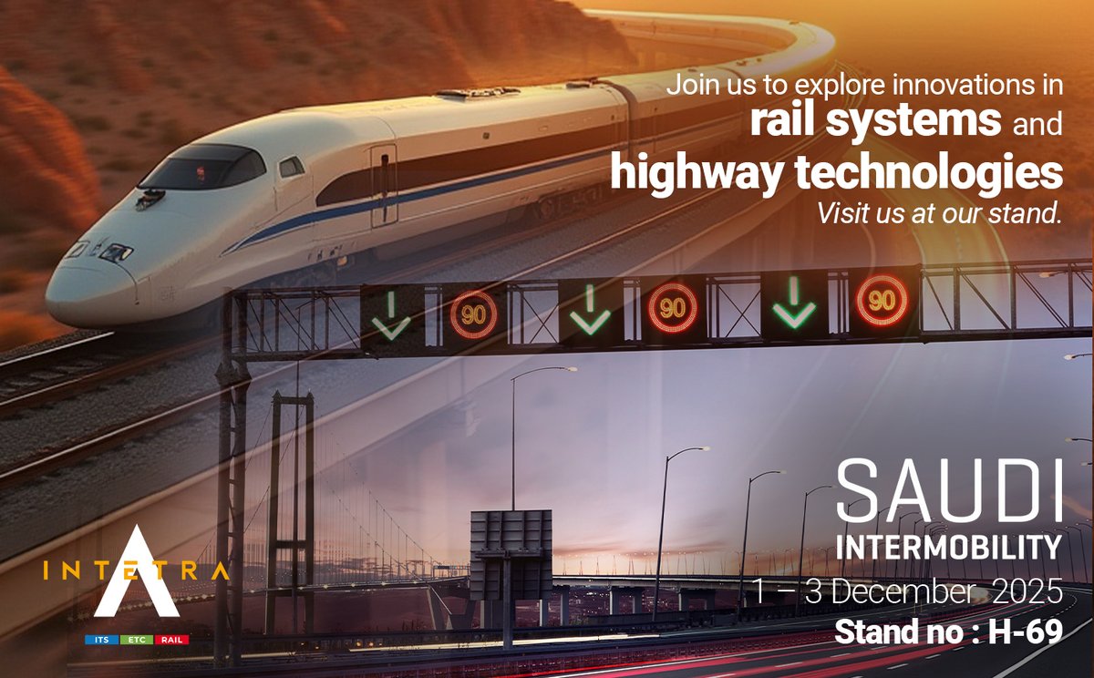 As INTETRA, we’re at Intermobility 2025 with our smart mobility and rail system solutions!

📍 H-69 | 1–3 December, Riyadh

Let’s shape the future of transportation together.

#INTETRA #SaudiIntermobility2025 #SmartMobility #RailSystems