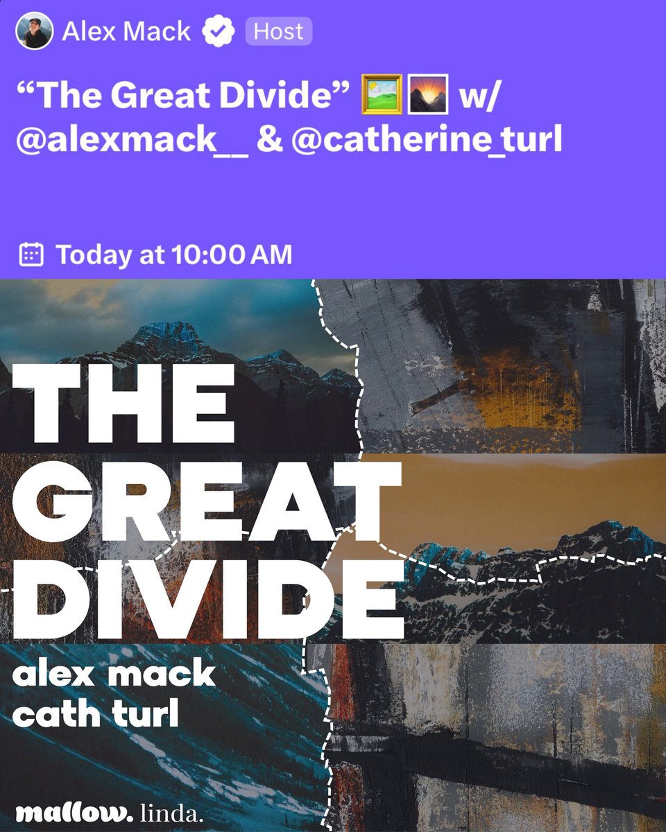 GM 🤘

“The Great Divide”

drops in 3 hours on <a href="/mallowdotart/">mallow</a> ‼️

come chat / celebrate with us @ 10AM PST 

🔗👇