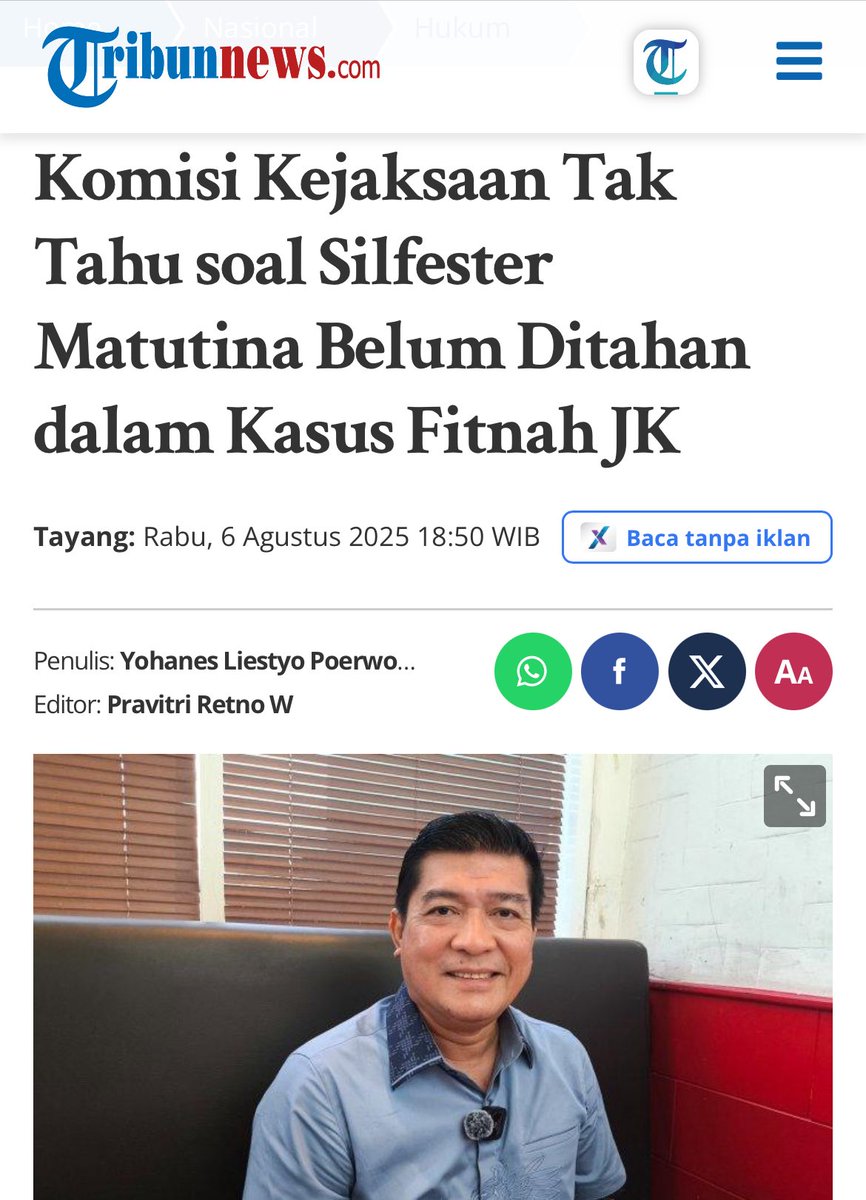 August (@anaklolina2) on Twitter photo Kejaksaan begitu antusias menargetkan Hasto dan Tom Lembong, sedangkan Silfester di maafkan karena kedekatannya dengan lingkar kekuasaan.
Ini menjelaskan bahwa Kejaksaan adalah alat politik, bukan lembaga penegak hukum. Kejaksaan begitu antusias menargetkan Hasto dan Tom Lembong, sedangkan Silfester di maafkan karena kedekatannya dengan lingkar kekuasaan.
Ini menjelaskan bahwa Kejaksaan adalah alat politik, bukan lembaga penegak hukum.