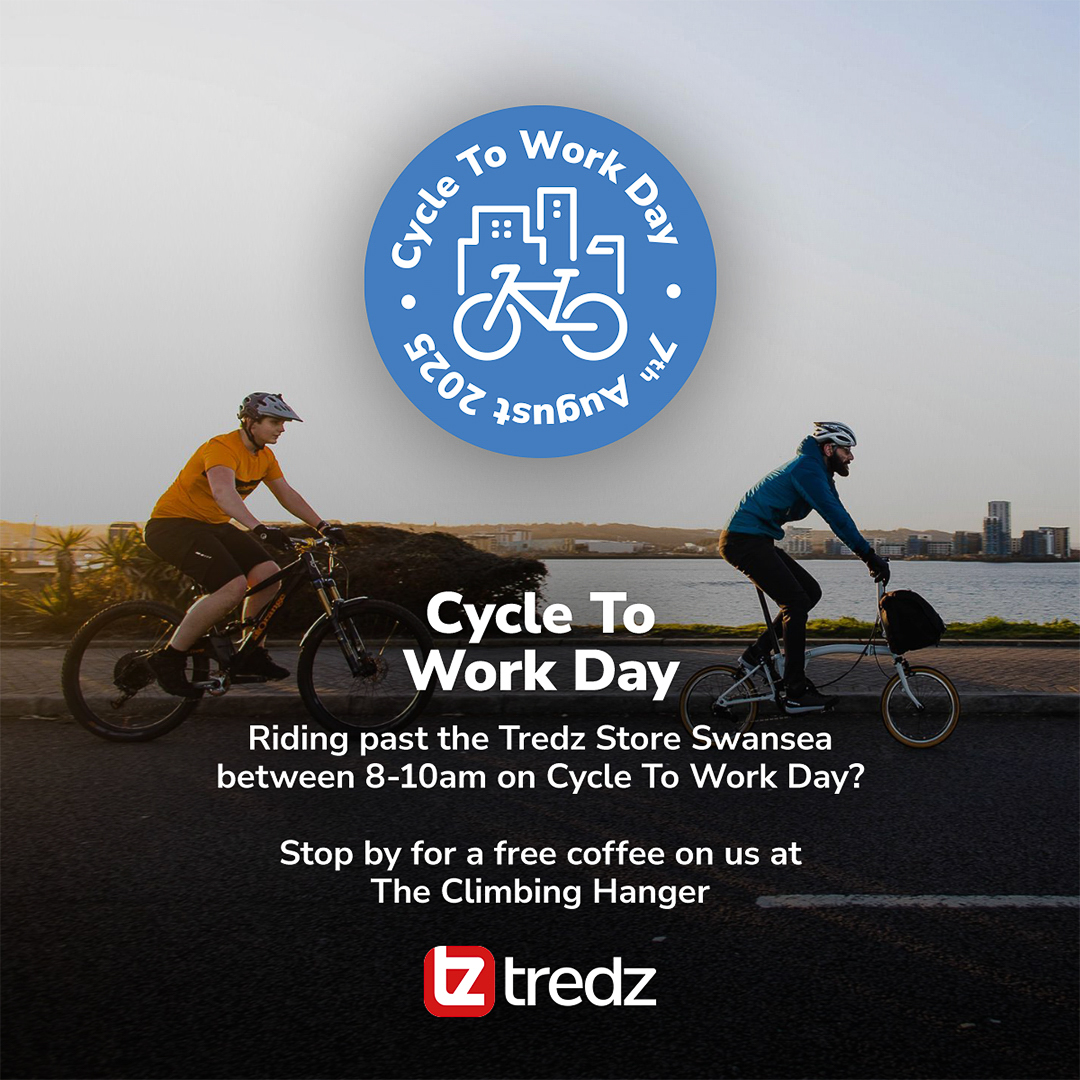 Tomorrow is Cycle to Work Day! 🚴‍♀️🥳
Whether it's your everyday or you're trying it for the first time, join us in taking the fun, feel-good way to work!
Passing Tredz Swansea store between 8 &amp; 10 am? Grab a free coffee at The Climbing Hangar Swansea on us! ☕️
#CycleToWorkDay