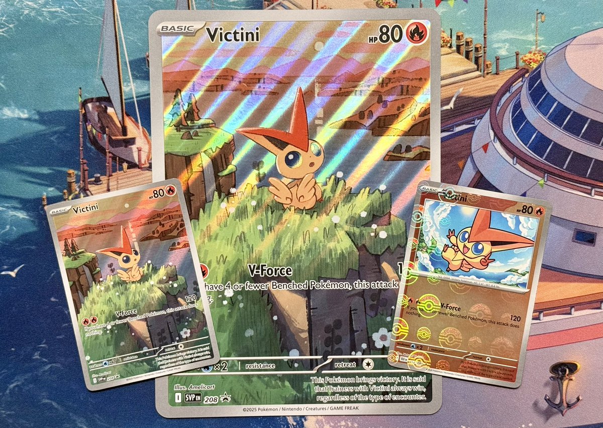 😊 GIVEAWAY 😊 

Been a hot minute so let’s give away this Victini promo set

One person will win the below 3 cards

To Enter:
✅ Repost
👉 Follow <a href="/MRCCardShop/">MRC Card Shop</a> <a href="/MikeysRetro/">Mikey</a> 

Winner Drawn 8/31/25

*US ONLY*