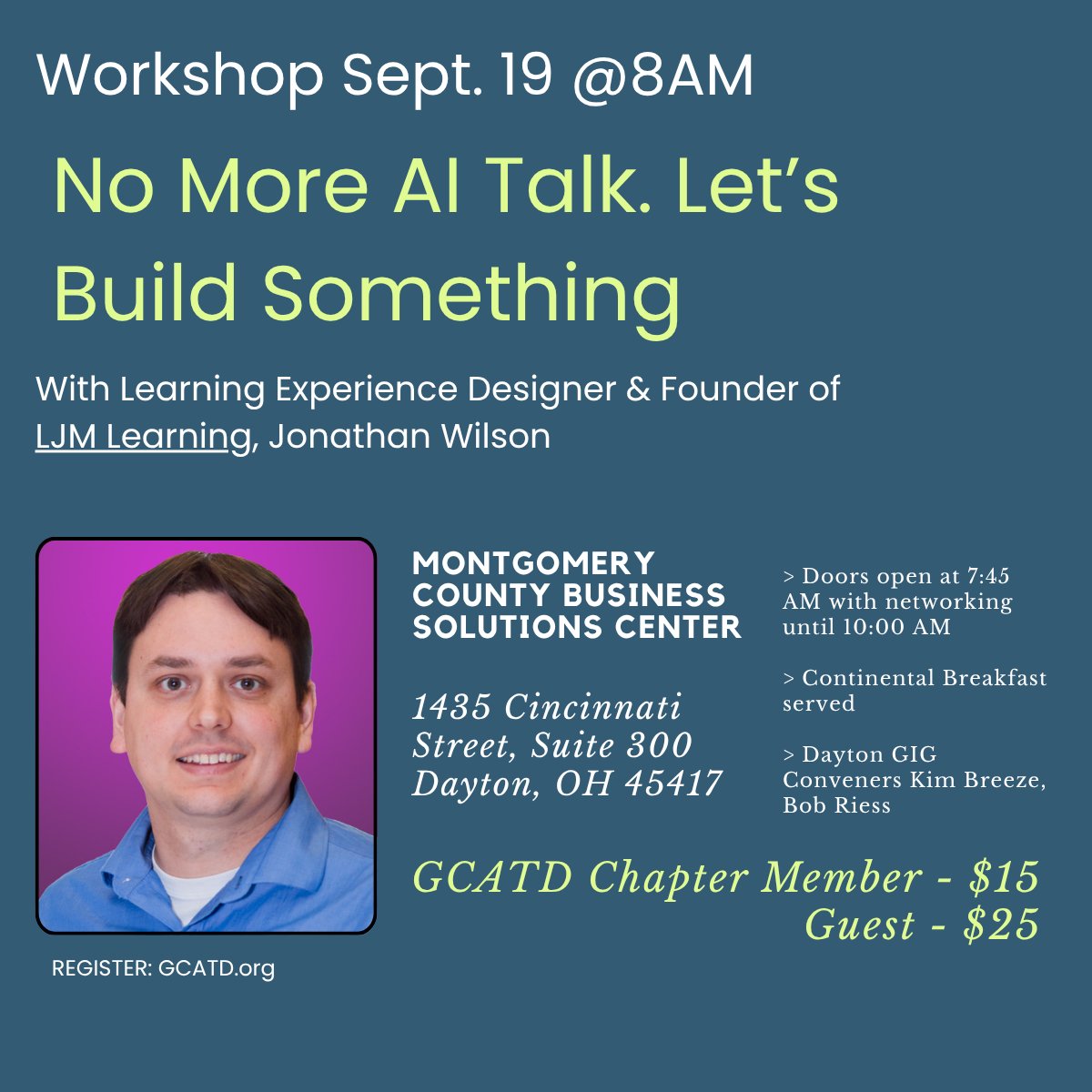 You’ve heard all the AI hype. Now it’s time to get your hands dirty! On Sept 19 at our next Dayton area workshop, go beyond theory and buzzwords to use AI to build real instructional design assets #AITraining #BuildingAI #DaytonGIG #JonathanWilson gcatd.org/event-5989967