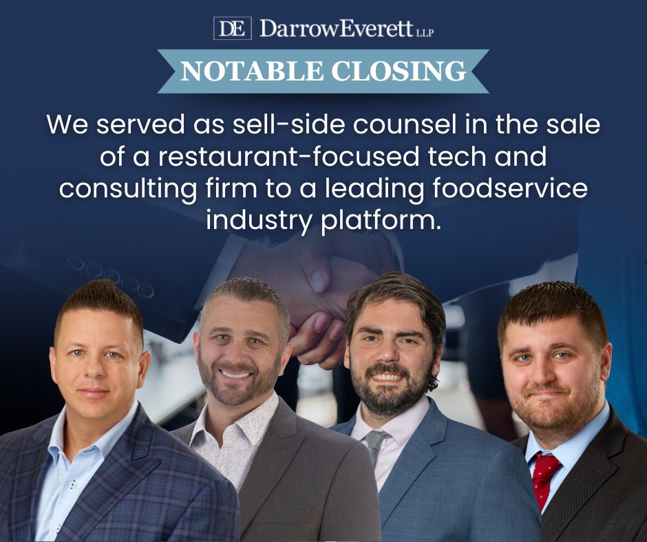 We served as sell-side counsel to a restaurant-focused technology and consulting firm specializing in supporting multi-unit restaurant operators, in its sale to a leading B2B technology and procurement platform serving the foodserving industry. Our team advised the client
