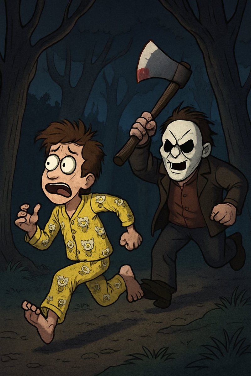 Logica Slasher:
Oí un ruido sospechoso en el bosque a las 3 a.m, voy a ir solo, desarmado y en pijama.
Y después dicen que el asesino es el loco 👀.