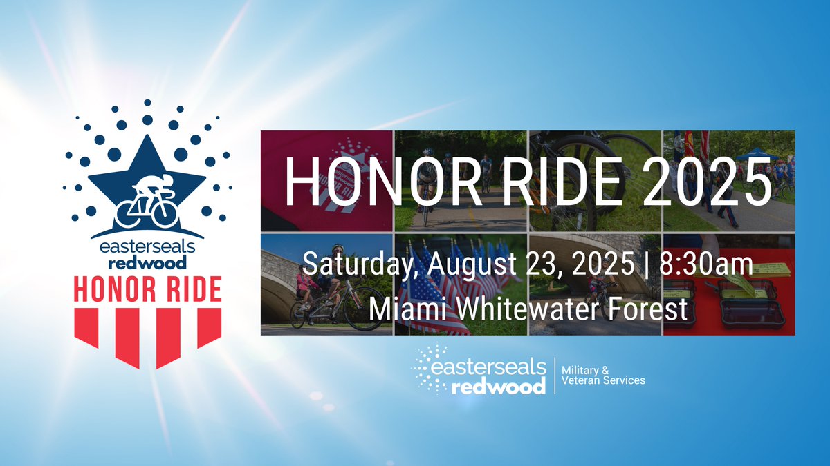 Honor a vet, help a vet, with the Easterseals Redwood Honor Ride on August 23rd at Miami Whitewater Forest. The ride is designed with you in mind and can be done anywhere. Info: secure.qgiv.com/event/honorrid…