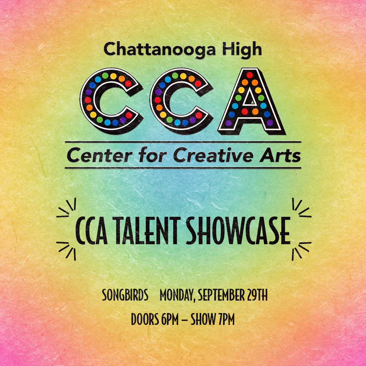 Happy 1st day of school, Hamilton Co! 🚌📚 We're dropping an awesome show announcement to celebrate. Mark your calendars for 9/29 for Chattanooga Center for Creative Arts' student talent showcase! 🎉 Click the link below for $10 tix &amp; more info 🤘🎵

🎟️ eventim.us/ccatalentshowc… 🎟️