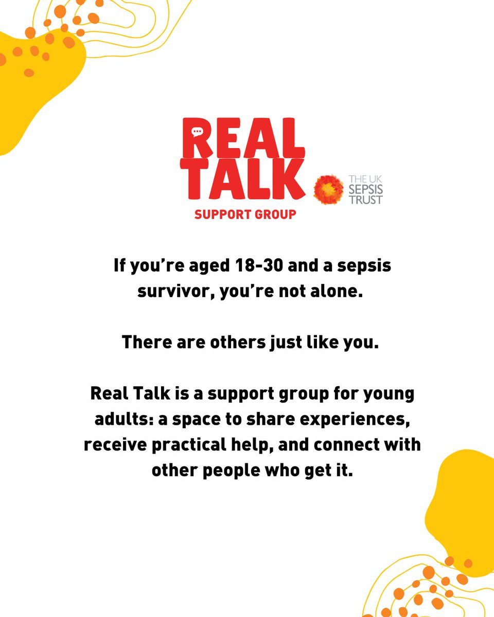 If you're a young adult who's experienced #sepsis, you can now register for our next 18-30s support group. 

Facilitated by a UKST support nurse &amp; volunteer, it's a place for you to connect with people who just get it. 

📅 Weds 13th August, 6.30pm
✏️sepsistrust.org/young-adults-s…