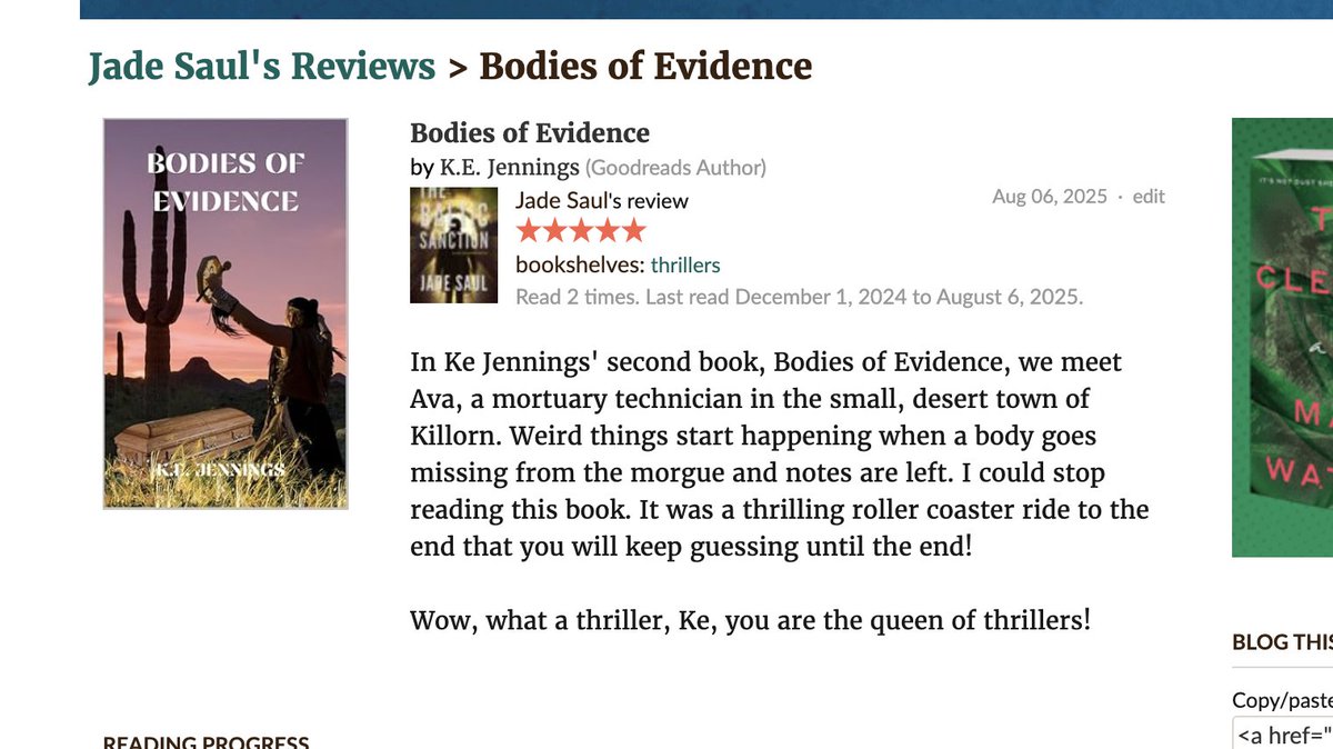 My Goodreads review of Bodies of Evidence
<a href="/WeAreProvoco/">Murray Christmas 🎄 ✨️🎁🤶☃️</a> <a href="/ke_jenning3137/">KE Jennings*Katie S.</a> @JaneMurray962 
<a href="/AuthorJFHoward/">John Howard</a> <a href="/Jacqueline50024/">Jacqueline Dixon</a> <a href="/markliampiggott/">mark liam piggott</a> <a href="/zacksworks/">Zack Robertson</a> <a href="/DSquiffy/">Dawn Treacher</a>