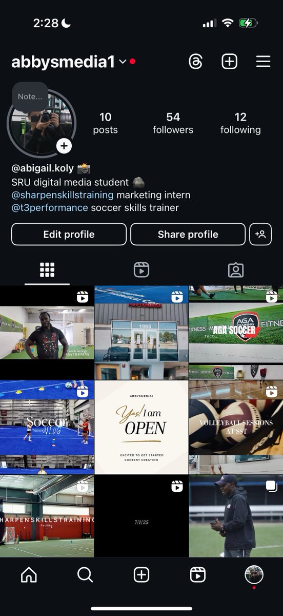 Check out my media content page on Instagram: @abbysmedia1

 I'm excited to start sharing creative, engaging, and visually striking content within sports. 

I am always looking for opportunity, if my work resonants with you please reach out.

So excited to get this started! 😊