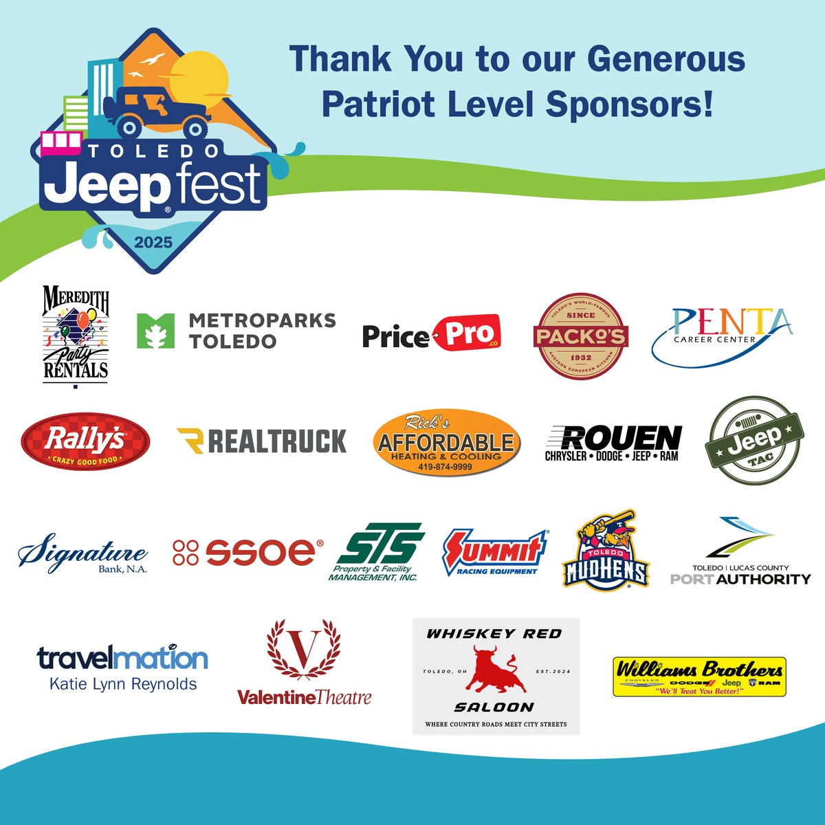 Big shout-out to these Patriot Level Sponsors!!
Have you had a good experience with these amazing Toledo brands?
#tjf2025 #jeeplife