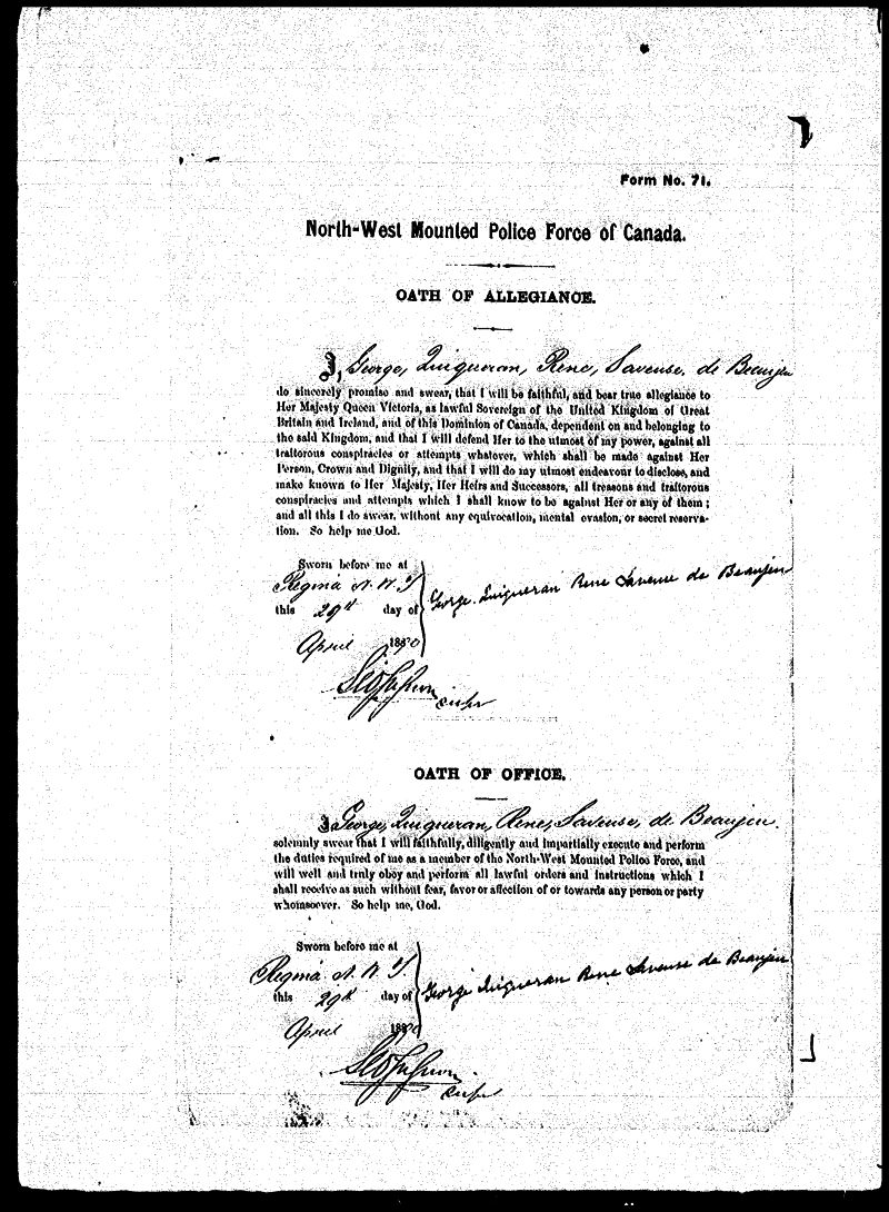 Honour Roll 15: Cst. George Quiqueran Rene Saveuse DeBeaujeu drowned this day in 1890. He was from Montreal. A street at Depot is named after him. #RCMPNeverForget <a href="/rcmpmb/">RCMP Manitoba</a>