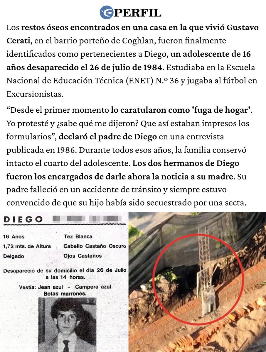 "Cerati":
Porque informan que los restos óseos hallados en Coghlan pertenecen a un adolescente desaparecido desde 1984