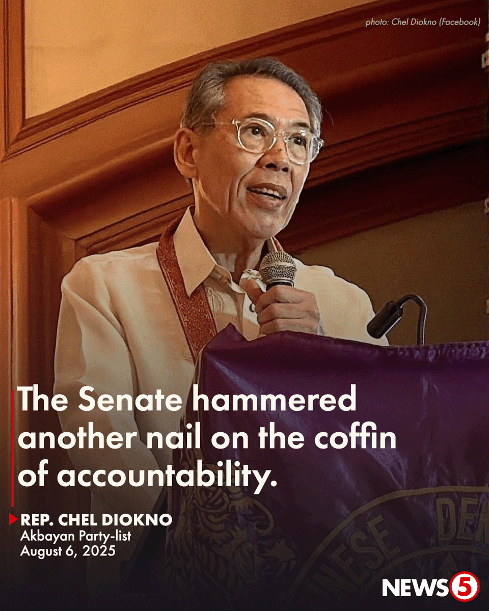 News5PH's tweet photo. 'EVEN THE HIGHEST OFFICIALS MUST BE HELD ACCOUNTABLE FOR WRONGDOINGS'

Umalma si Akbayan Rep. Chel Diokno sa naging desisyon ng Senado na i-archive ang articles of impeachment laban kay Vice Pres. Sara Duterte.

Aniya, mas mabuti sana kung hinintay muna ng Senado ang ruling ng Korte Suprema sa inihaing motion for reconsideration ng Kamara.

"Anupamang itawag diyan, to dismiss, archive, o sa salita ng isa mismong senador, kill the articles of impeachment," saad ni Diokno.

"We reiterate our call for the Supreme Court to reconsider its decision. Even the highest officials must be held accountable for wrongdoings against the Filipino people," aniya. I via Marianne Enriquez