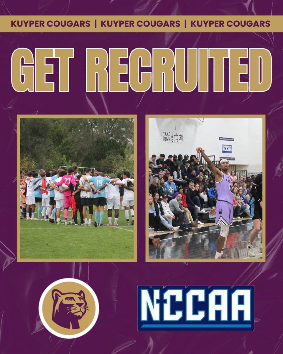 Get Recruited to be a Kuyper Cougar! 

- Men's Basketball (Varsity &amp; JV) 
- Women's Basketball
- Men's Soccer
- Women's Soccer
- Women's Volleyball

If you are looking to get recruited by our coaching staffs, fill out this form: 

kuypercougars.com/sb_output.aspx…

#GoCougars