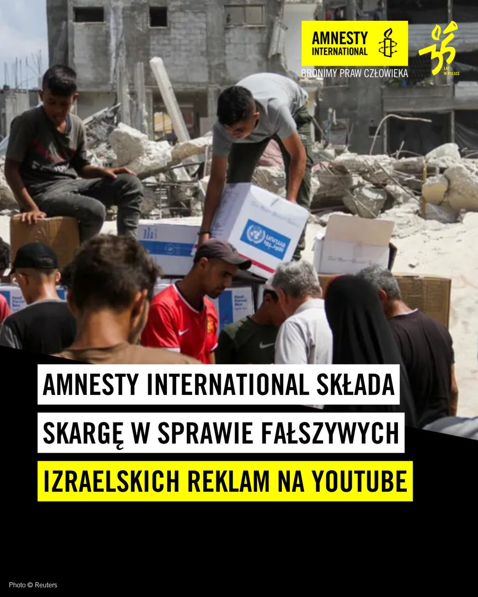 Amnesty International domaga się usunięcia fałszywych izraelskich reklam z platformy YouTube i składa skargę do Koordynatora ds. Usług Cyfrowych. 
 
Gdy w Gazie szerzy się głód, a dostęp do pomocy humanitarnej jest blokowany, na YouTube nadal pojawiają się zakłamujące