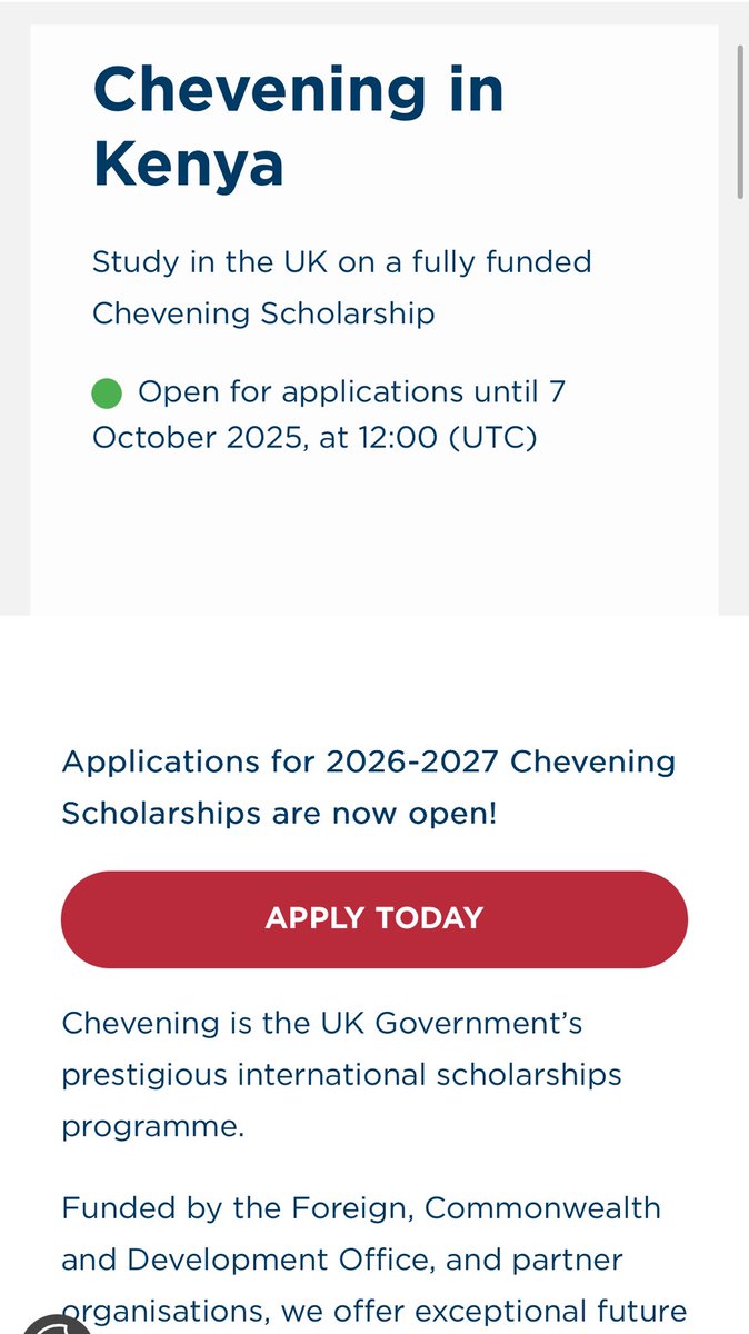 Dear students,

The Chevening Scholarship applications are open.

It pays for all your tuition and upkeep in a UK University. However, you MUST return to your home country upon course completion.

Deadline: October, 7th