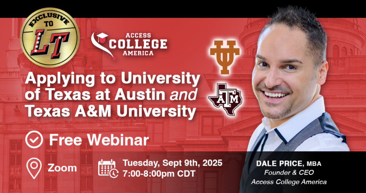Attn: Cavaliers applying to UT or aTm! This Sept. 9th webinar is for you!