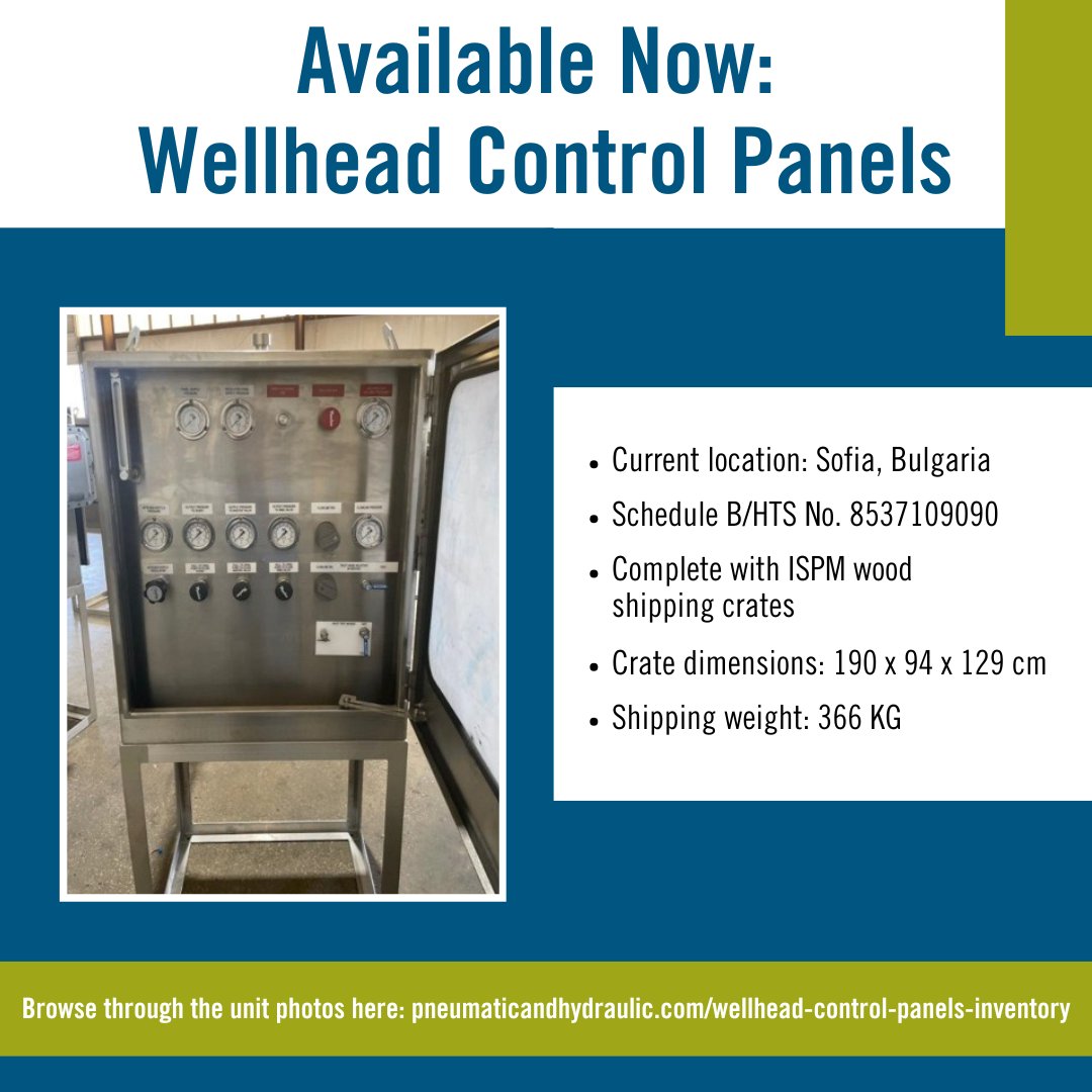 PHC_Houston's tweet image. We have wellhead control panels in stock and ready to ship from Sofi, Bulgaria. Limited quantity, export-ready, ideal for rapid deployment. Don’t miss out—perfect for urgent projects.

👉 pneumaticandhydraulic.com/wellhead-contr…

#PressureControl