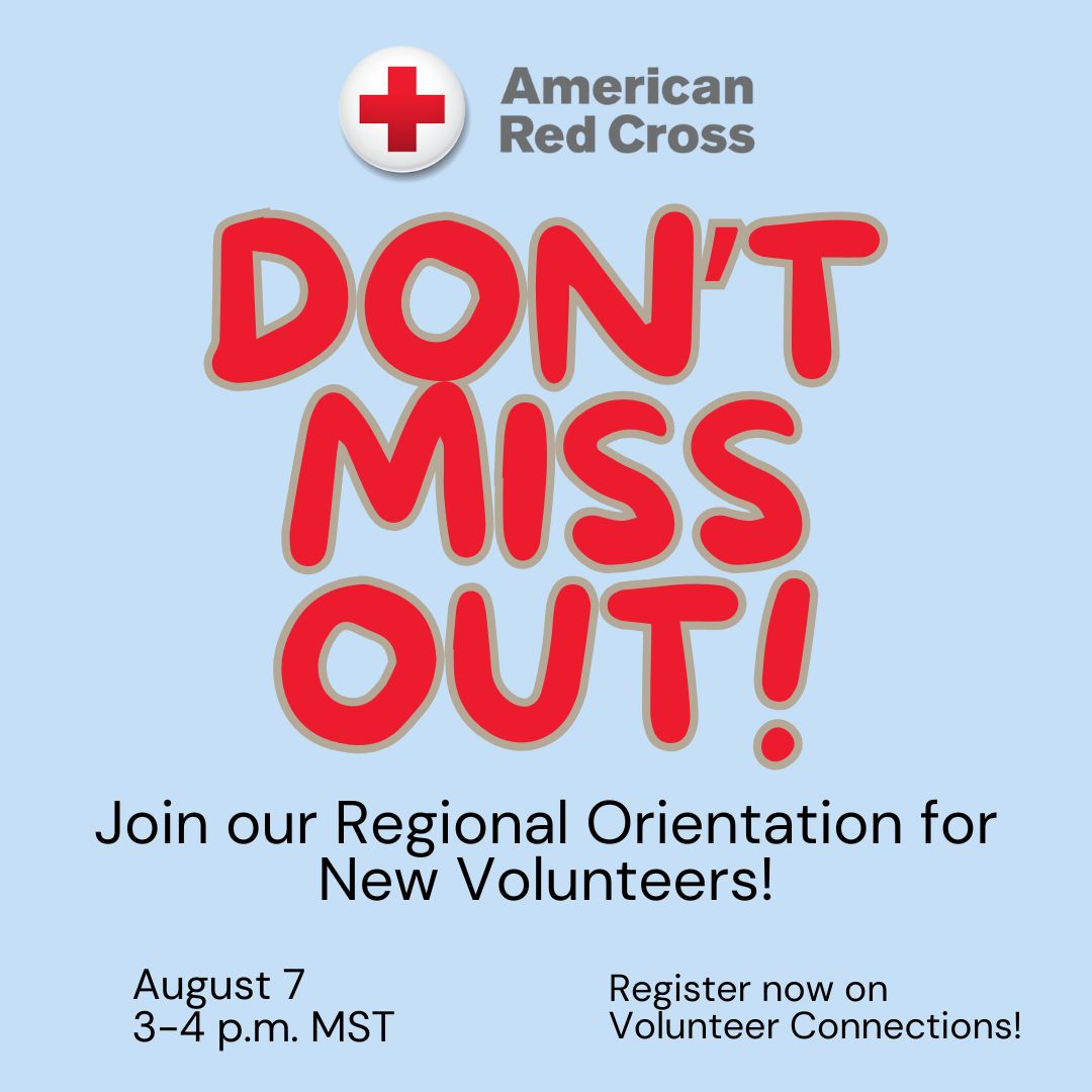 📢 Calling all new volunteers! We're hosting a virtual regional orientation for new volunteers tomorrow from 3-4 p.m. MST. We'll cover everything from tracking volunteer hours to responsibilities and tools to be successful. Register today at volunteerconnection.redcross.org! ⛑️