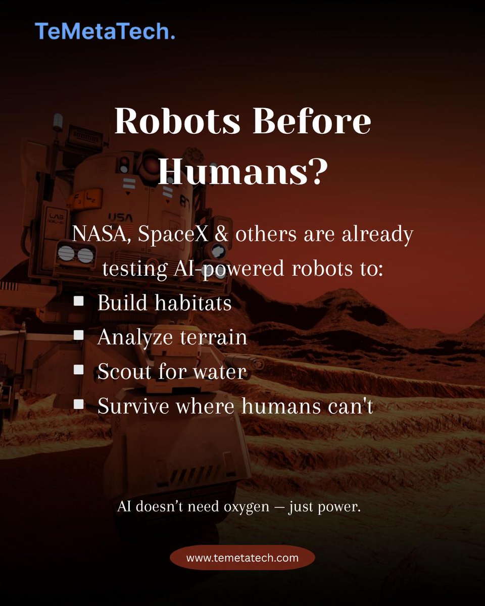 temetatech's tweet image. Earth to Mars: Will AI Be the First Settler?

Before humans take that one giant leap, artificial intelligence might already be unpacking on the Red Planet.

#TeMetaTech #AIonMars #SpaceTech #FutureOfAI #SpaceInnovation #AIConspiracy #TechRevolution