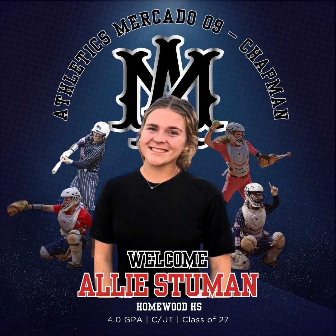 Athletics Mercado 09 - Chapman (@am09chapman) on Twitter photo 🔥 New Addition Alert! 🔥
Please help us welcome Allie Stuman (2027) <a href="/AllieStuman20/">Allie Stuman 2027 1B 3B UT</a> to the squad this Fall!
Allie is a standout Varsity player for Homewood High School, where she ranks as one of the team’s top hitters. A true utility athlete and talented catcher, she brings 🔥 New Addition Alert! 🔥
Please help us welcome Allie Stuman (2027) <a href="/AllieStuman20/">Allie Stuman 2027 1B 3B UT</a> to the squad this Fall!
Allie is a standout Varsity player for Homewood High School, where she ranks as one of the team’s top hitters. A true utility athlete and talented catcher, she brings