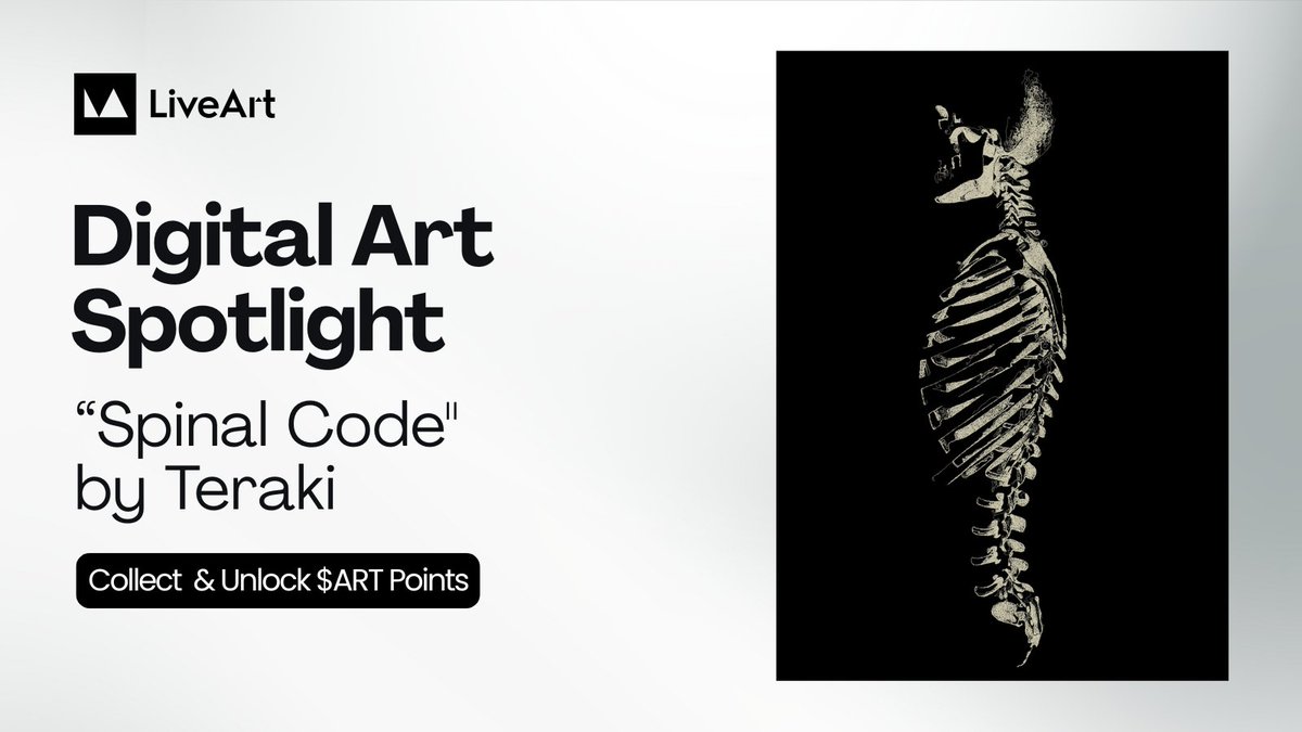 LiveArtX's tweet image. 💀 Digital Art Spotlight @sophon
This week, we spotlight "Spinal Code" by @terakiart, a generative artist blending technology and aesthetics. Using algorithms and geometry, he transforms mathematical principles into art.
Collect now ⬇️