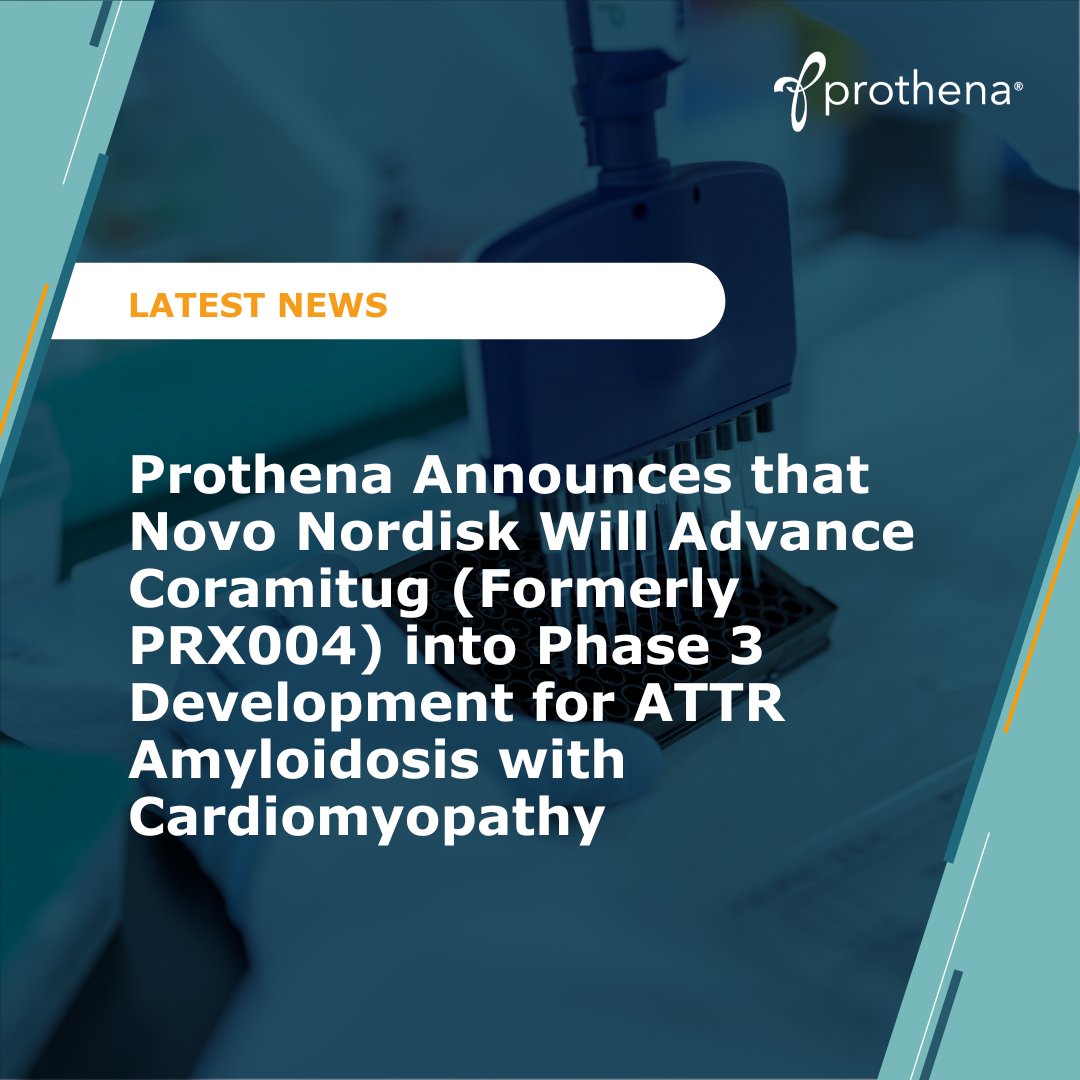 ProthenaCorp's tweet image. #BreakingNews: Today, we’re excited to share that @novonordisk successfully completed a Phase 2 trial with coramitug (formerly PRX004) and is expected to advance the program into Phase 3 development for ATTR #amyloidosis with cardiomyopathy (ATTR-CM) in 2025. Read more:…